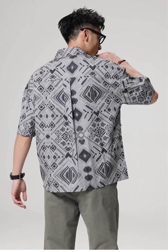 Vintage Ethnic Print Short Sleeve Shirt