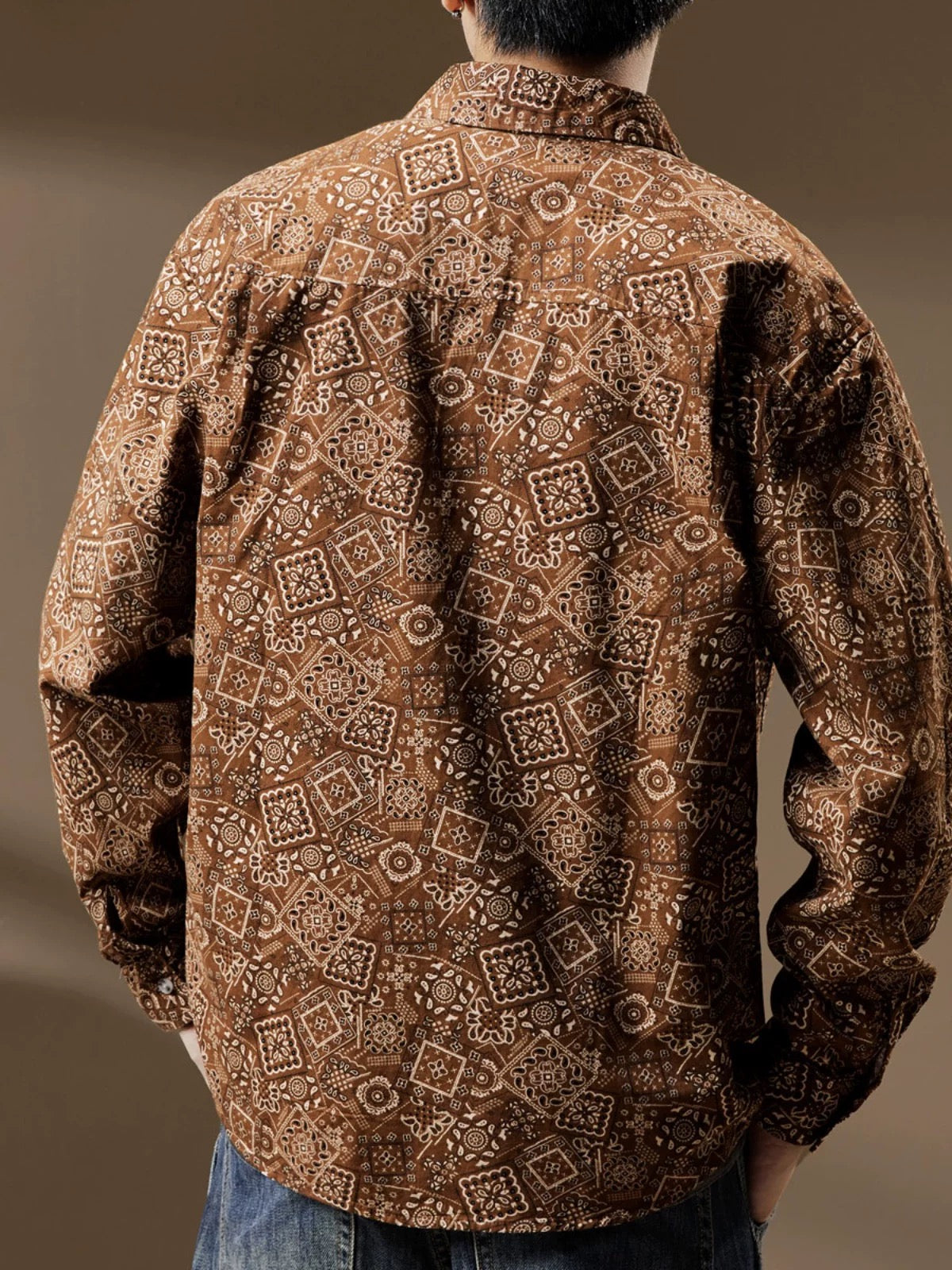 Vintage Casual Ethnic Geometric Print Long Sleeve Shirt