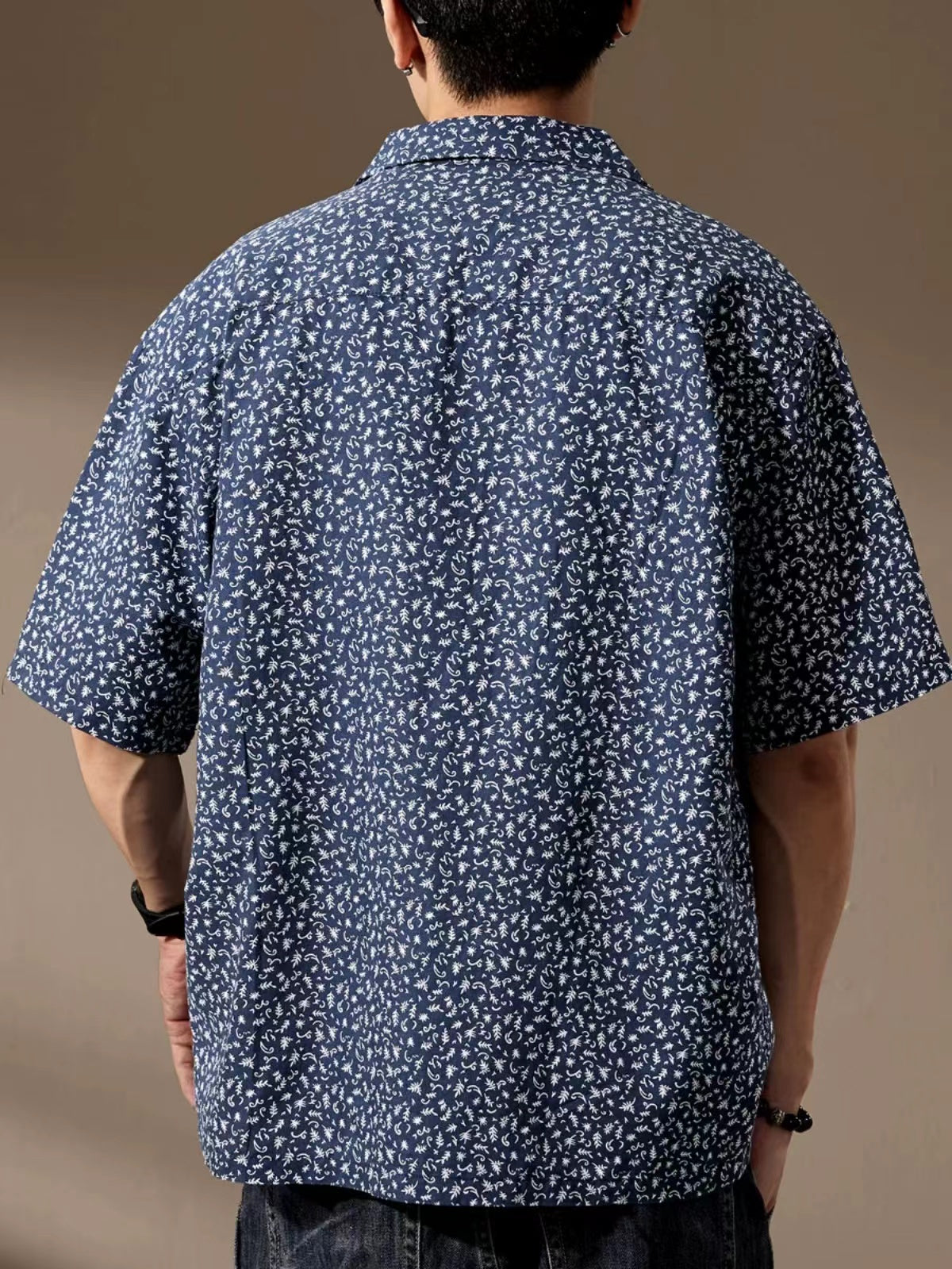 Hawaiian Small Floral Print Cuban Collar Shirt