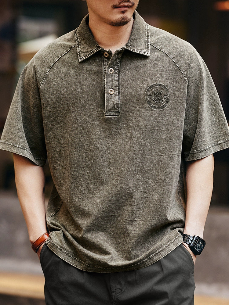 Vintage Heavyweight Washed Short Sleeve Polo T-Shirt