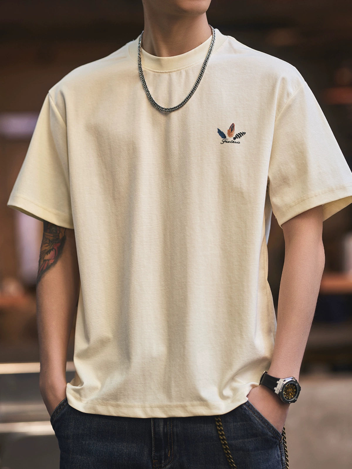 Feather Print Short-Sleeve T-Shirt