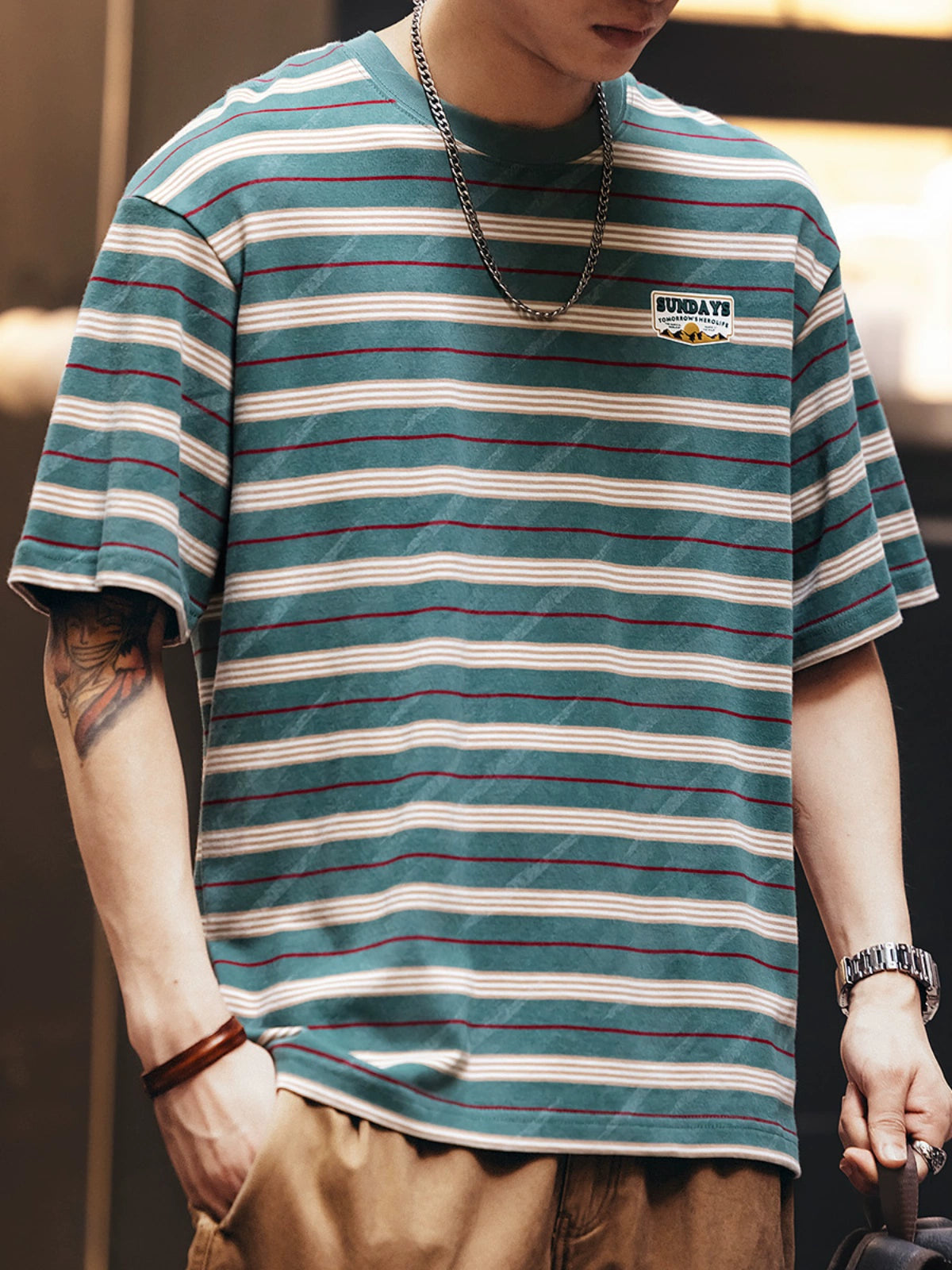 Color-Block Striped Short-Sleeve T-Shirt