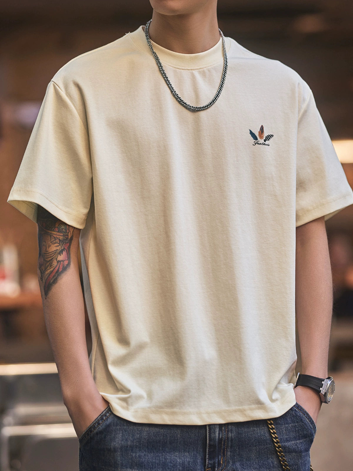Feather Print Short-Sleeve T-Shirt