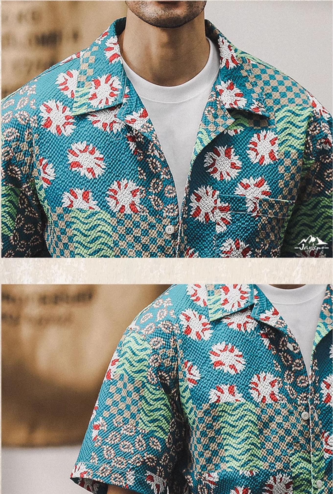 Hawaiian-style Cuban Collar Beach Shirt