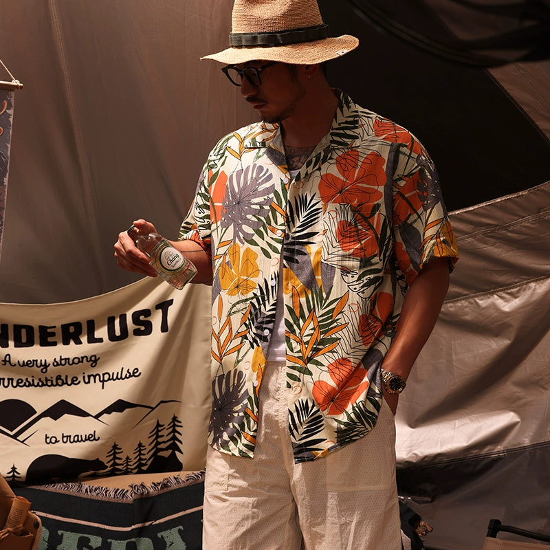 Relaxed Hawaiian Beach Style Airy Printed Shirt