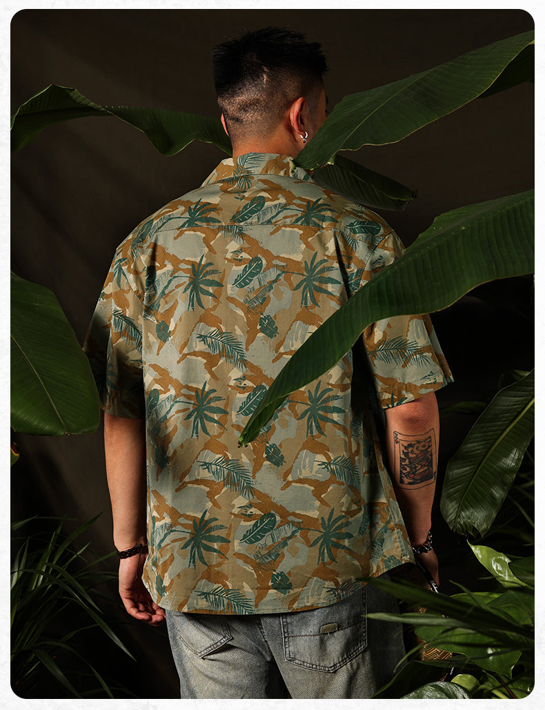 Vintage Print Cuban Collar Hawaiian Shirt
