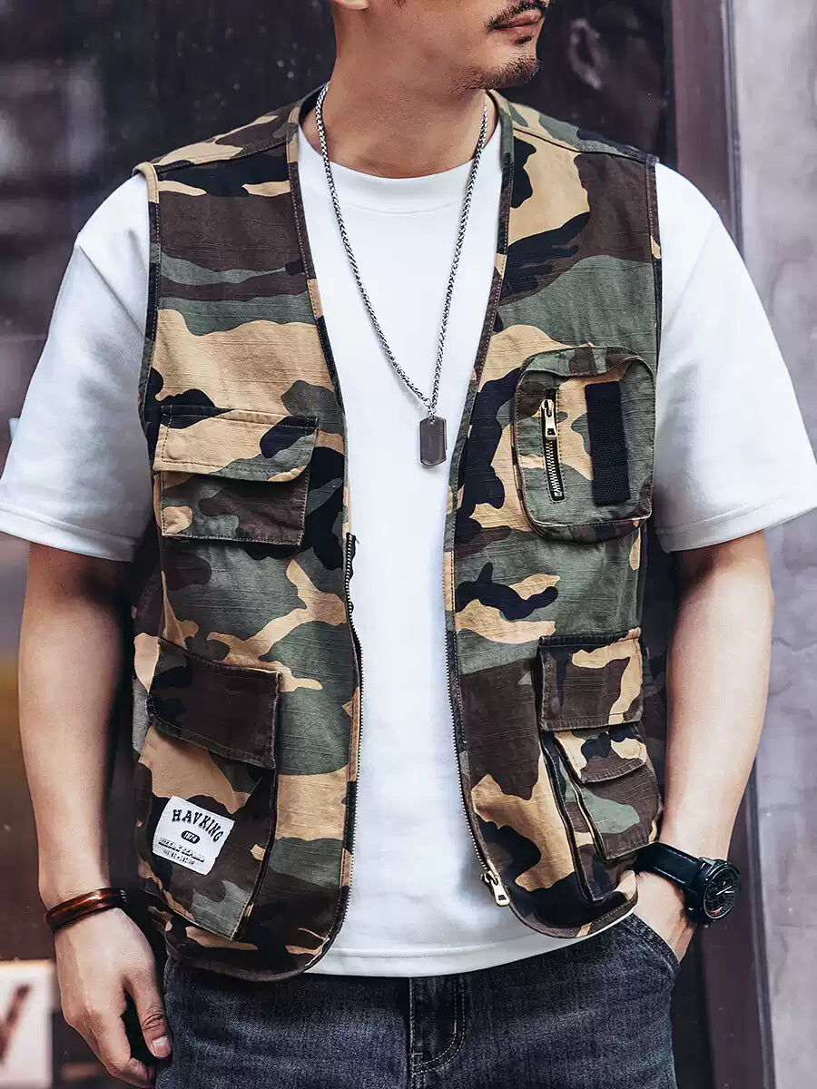 Camouflage Multi-Pocket Zip Workwear Vest