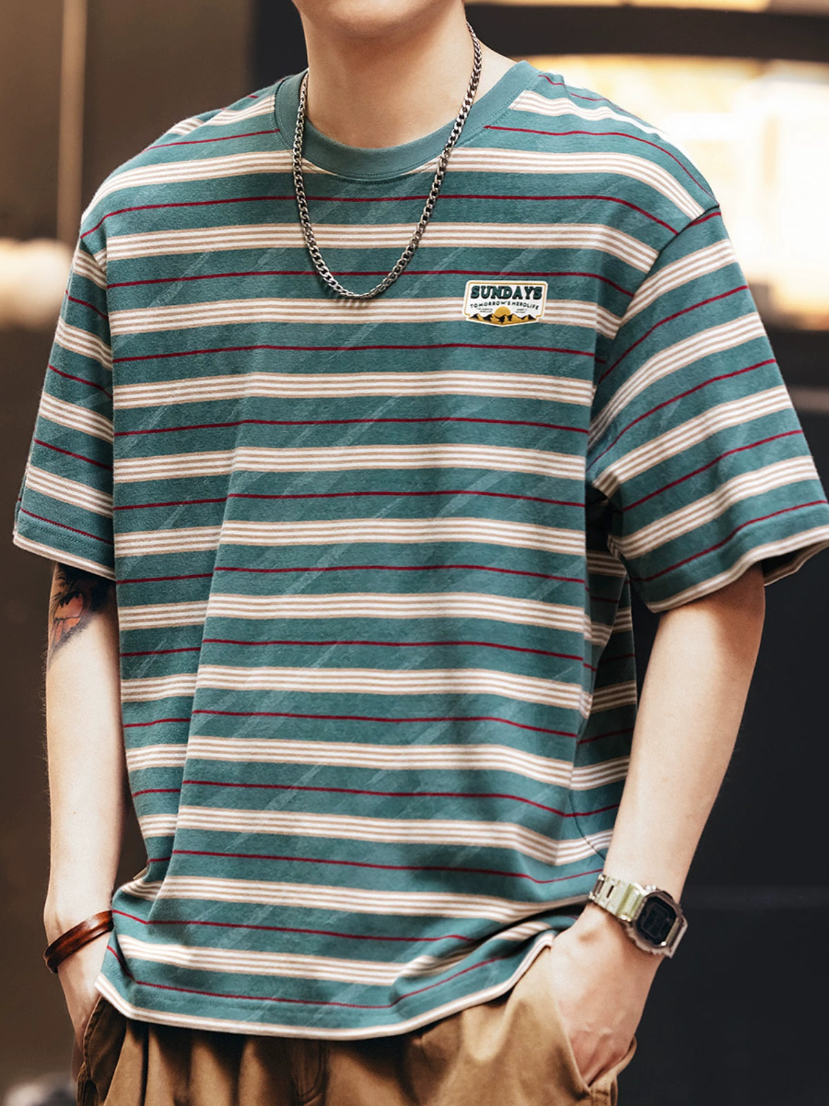 Color-Block Striped Short-Sleeve T-Shirt