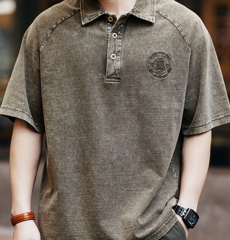 Vintage Heavyweight Washed Short Sleeve Polo T-Shirt