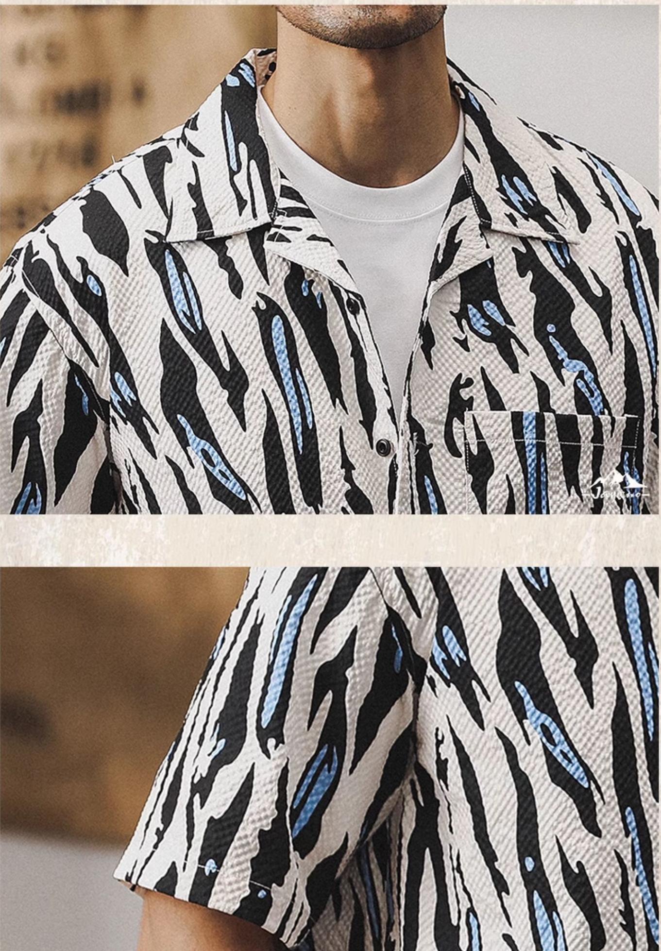 Cuban Collar Hawaiian Seersucker Shirt