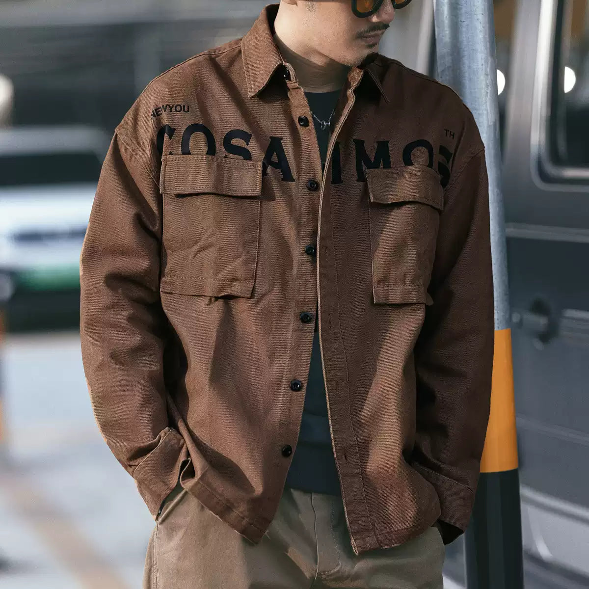 Letter-Print Workwear Long-Sleeve Jac-Shirt