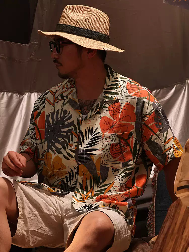 Relaxed Hawaiian Beach Style Airy Printed Shirt