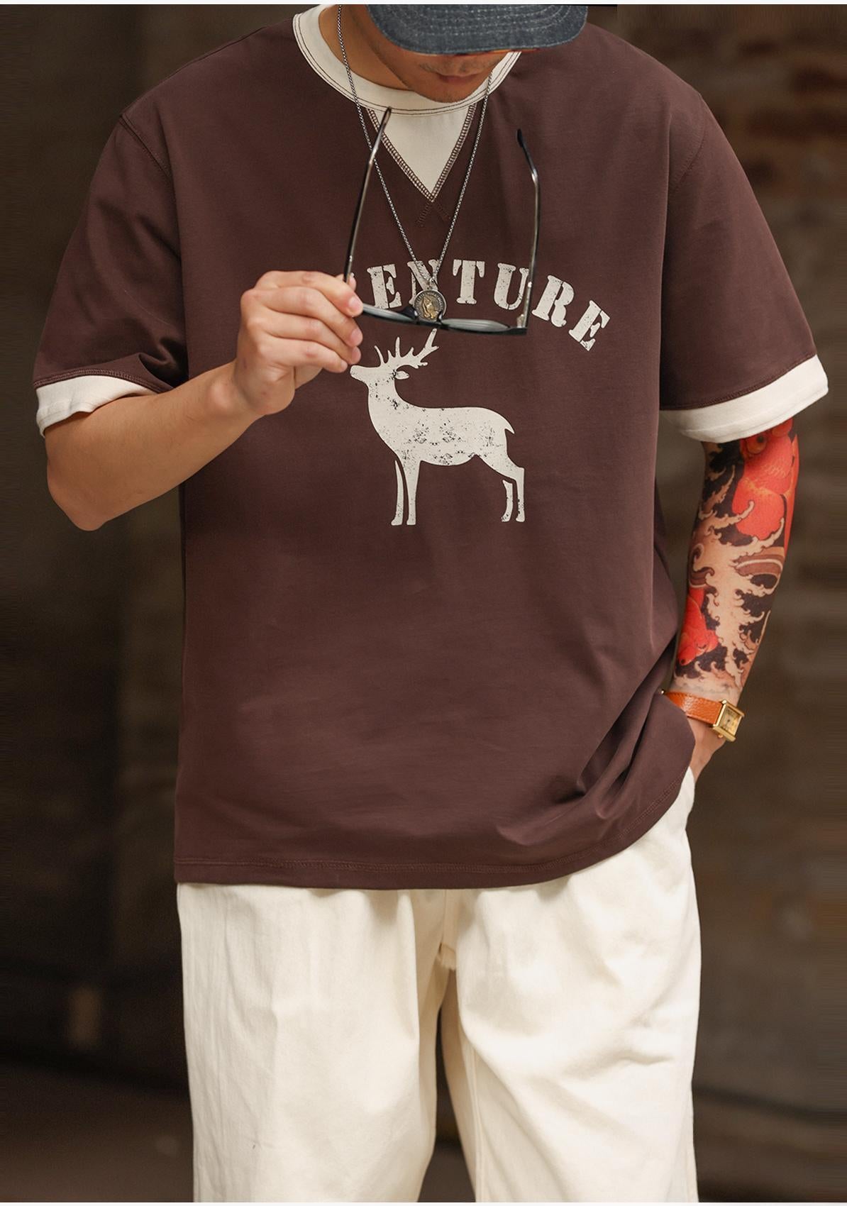 Color-Blocked Ribbed Collar & Cuff Short Sleeve T-Shirt