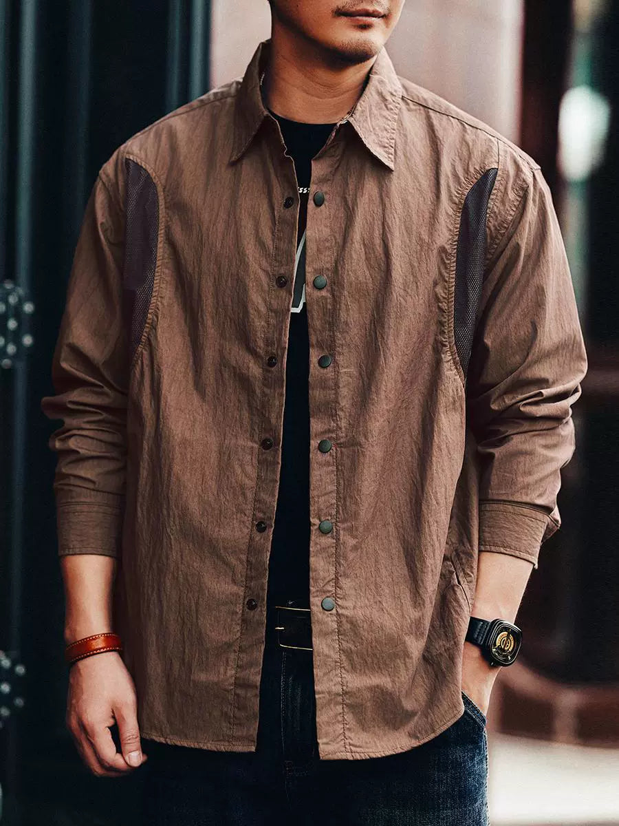 Outdoor Mesh Panel Long-Sleeve Jac-Shirt