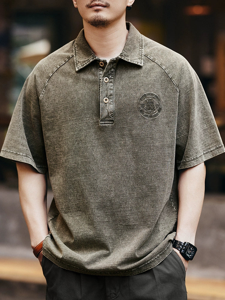 Vintage Heavyweight Washed Short Sleeve Polo T-Shirt