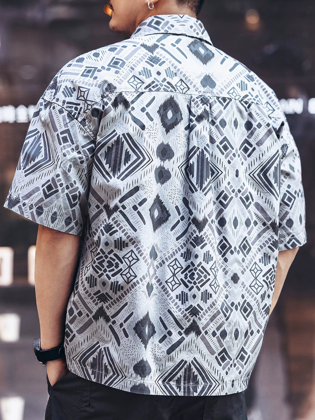 Vintage Ethnic Print Short Sleeve Shirt