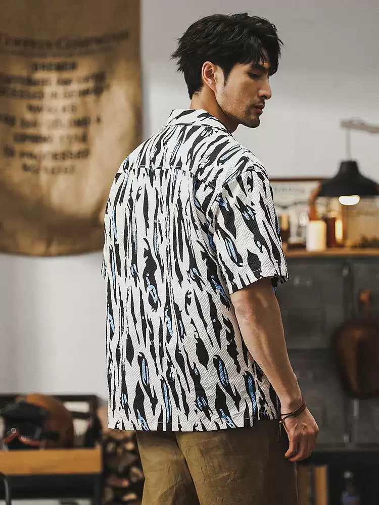 Cuban Collar Hawaiian Seersucker Shirt