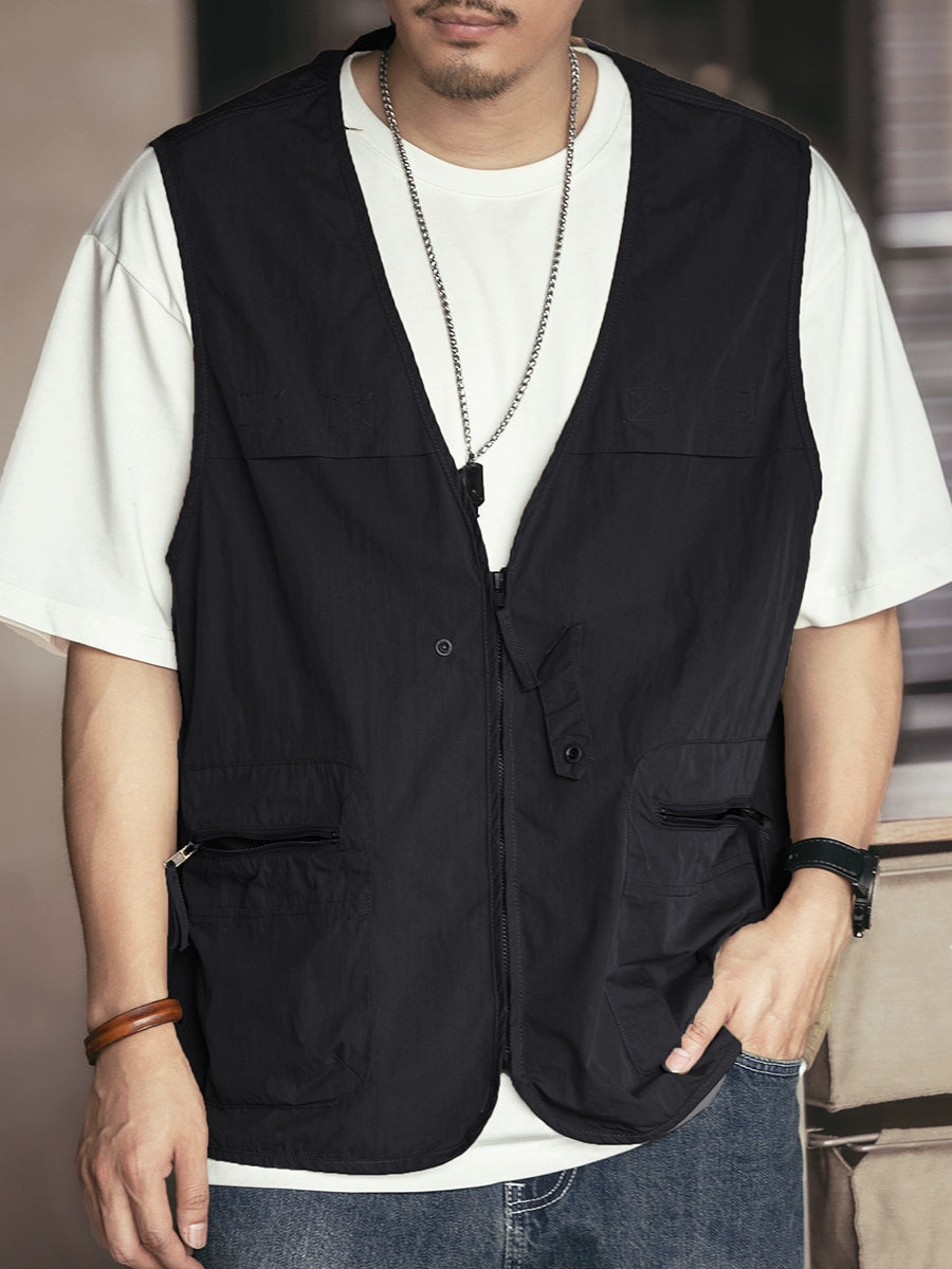Outdoor Multi-Pocket V-Neck Zip Workwear Vest