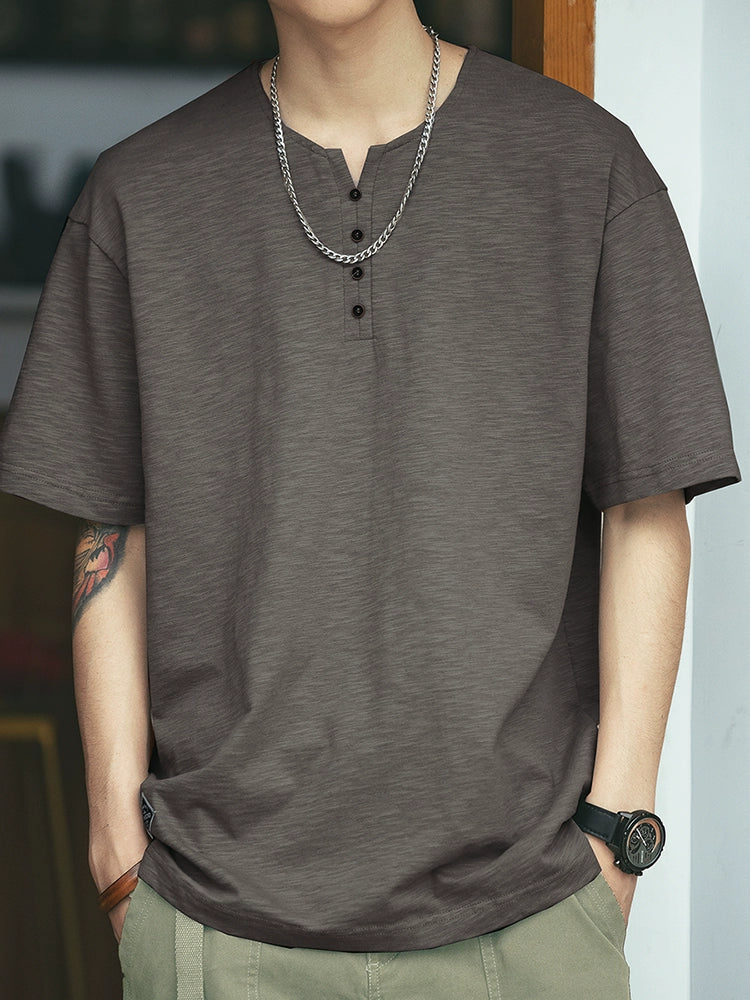 Retro Slub Henley Collar Short-Sleeve T-Shirt