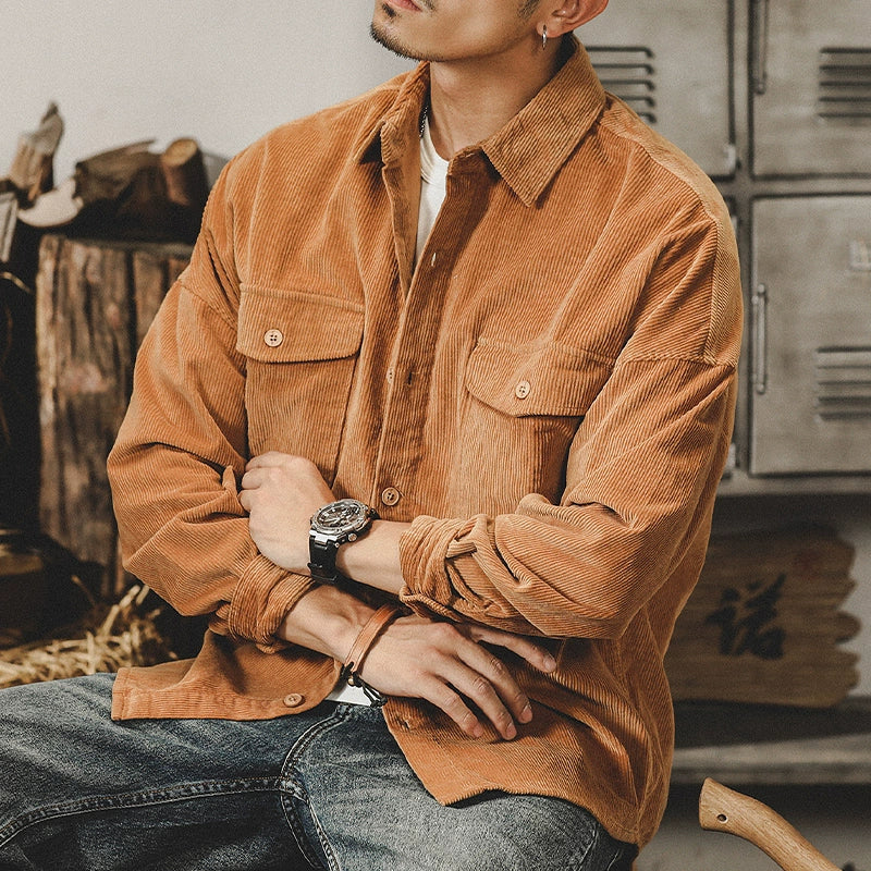 Solid Color Corduroy Long Sleeve Shirt