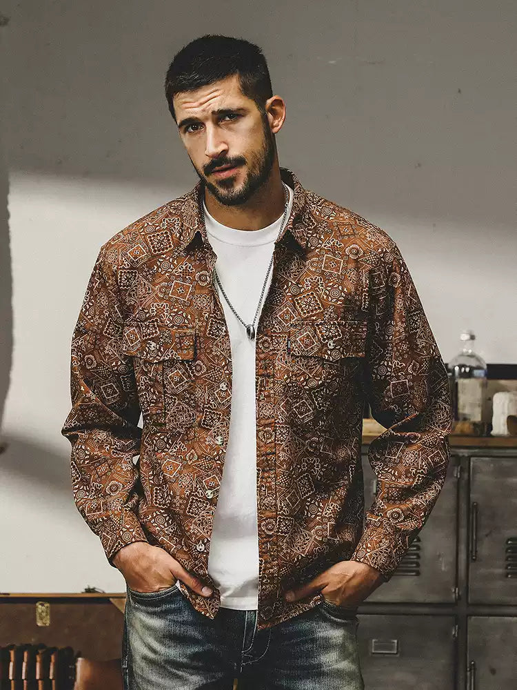Vintage Casual Ethnic Geometric Print Long Sleeve Shirt