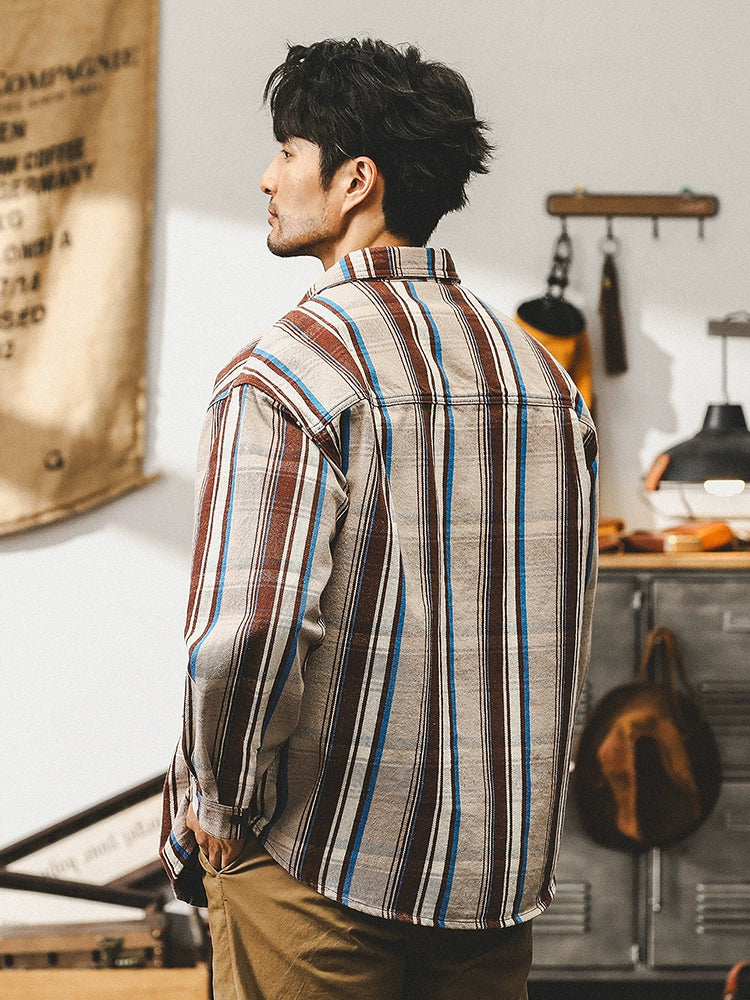 Vintage Striped Pure Cotton Long Sleeve Shirt
