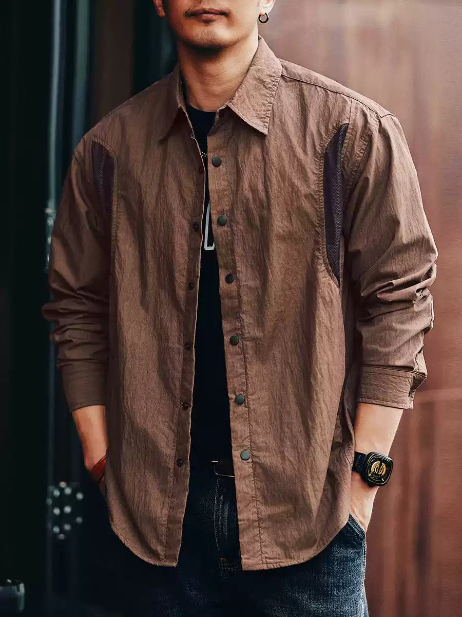 Outdoor Mesh Panel Long-Sleeve Jac-Shirt