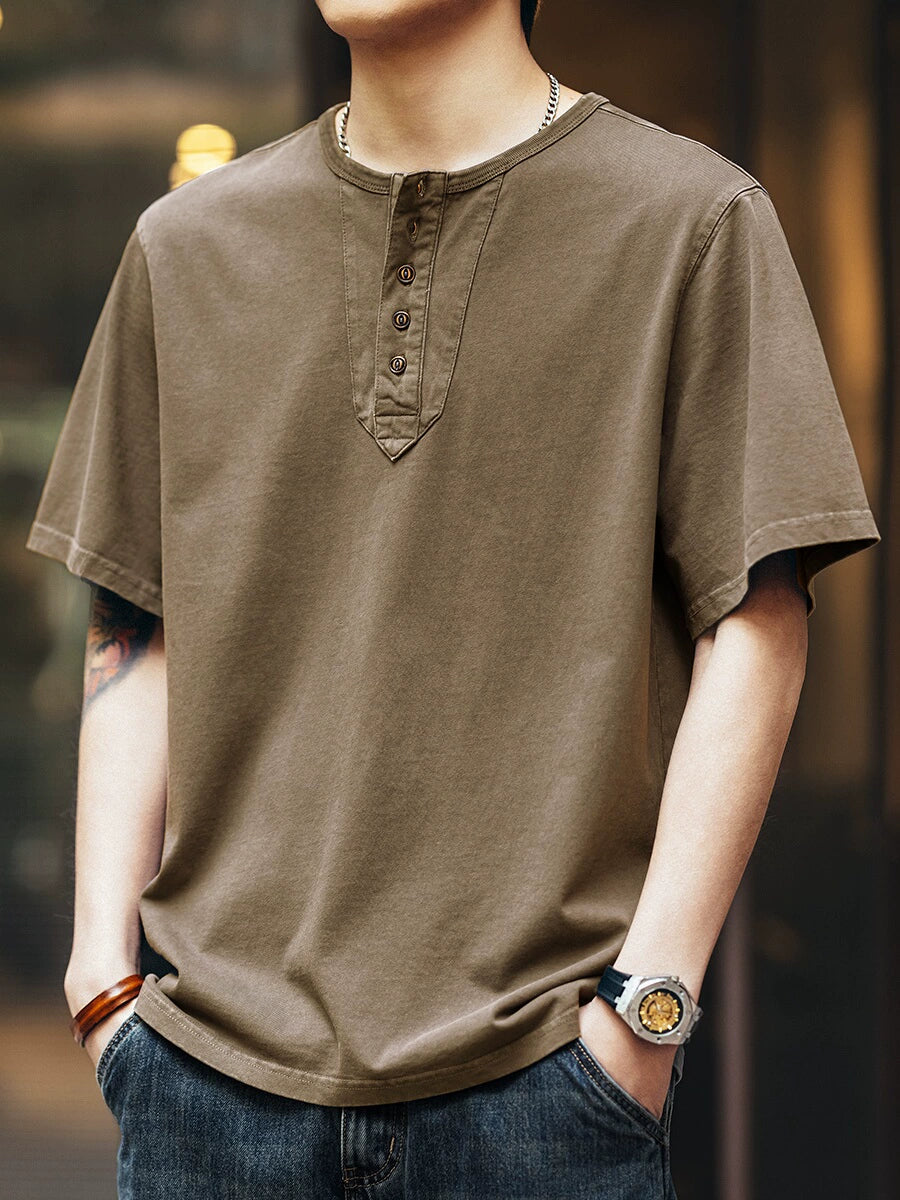 Solid Henley Neck Short Tee