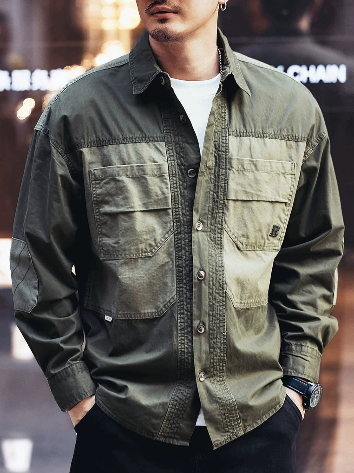 Vintage Patchwork Workwear Long-Sleeve Jac-Shirt