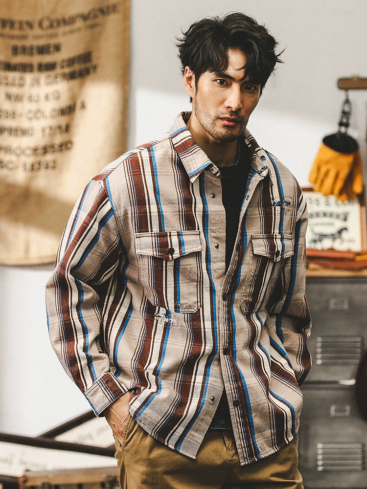 Vintage Striped Pure Cotton Long Sleeve Shirt