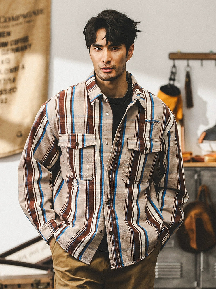 Vintage Striped Pure Cotton Long Sleeve Shirt