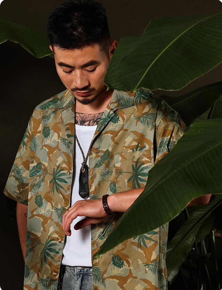 Vintage Print Cuban Collar Hawaiian Shirt