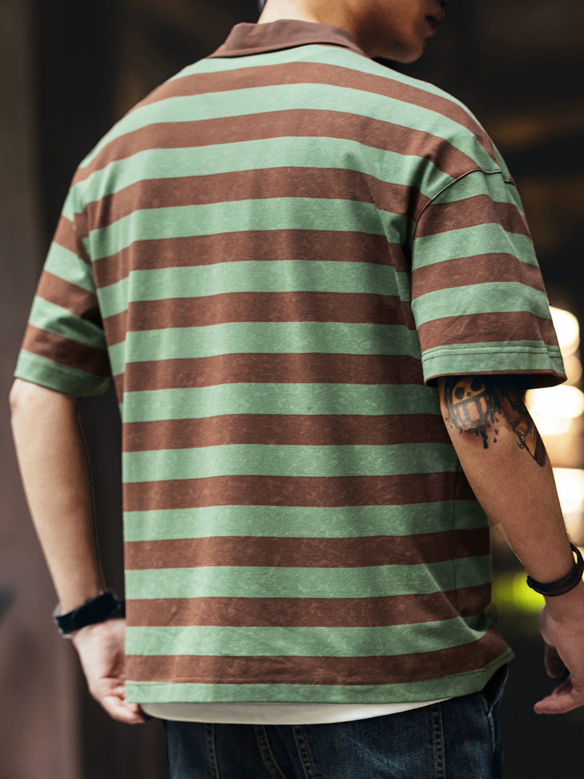 Retro Tie-Dye Striped Polo T-Shirt