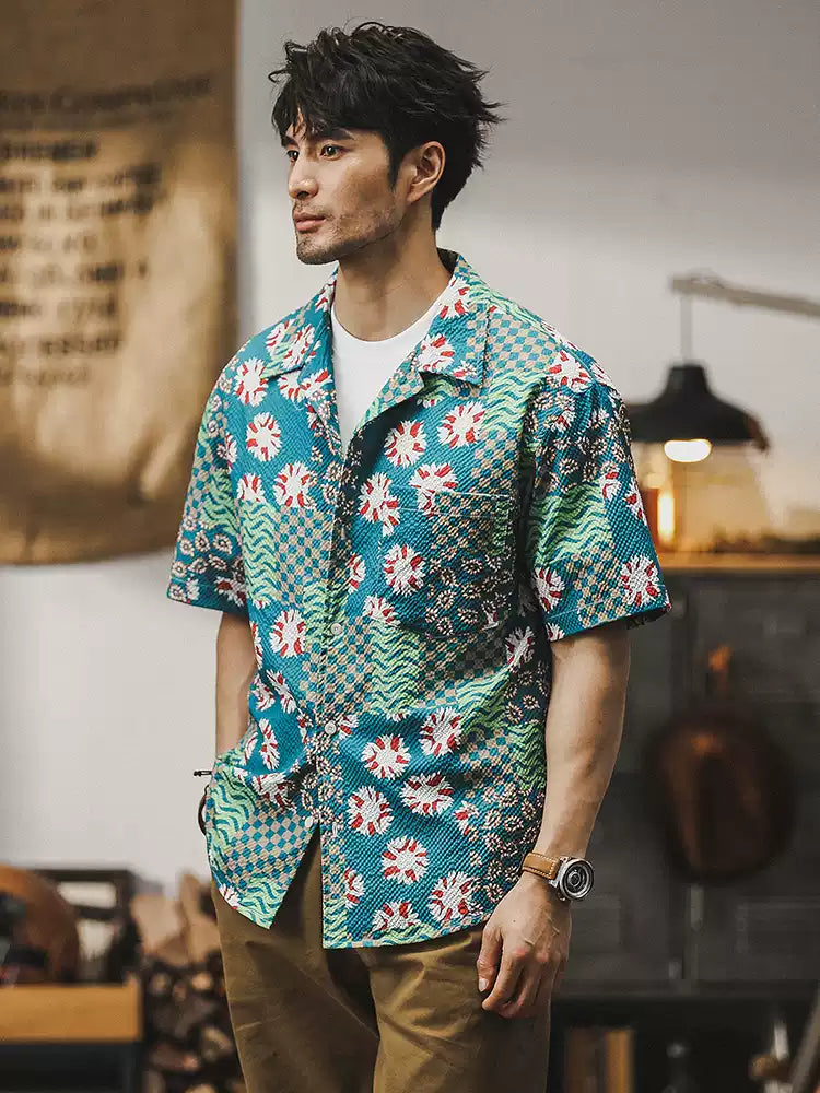 Hawaiian-style Cuban Collar Beach Shirt
