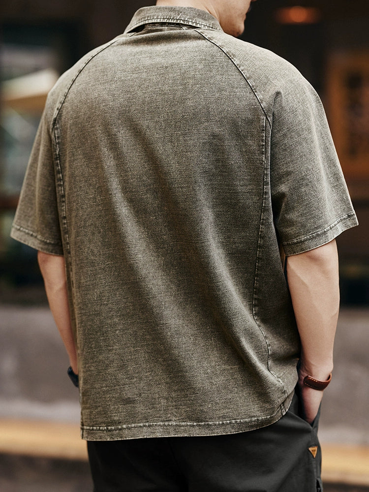 Vintage Heavyweight Washed Short Sleeve Polo T-Shirt