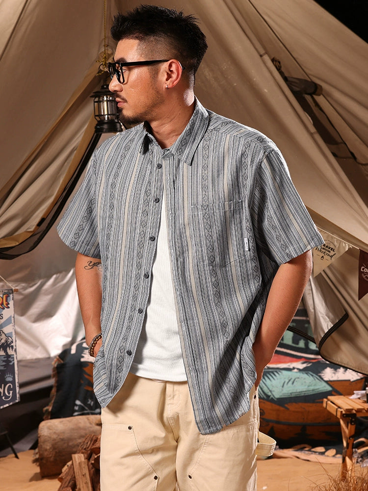 Baroque Striped Textured Short-Sleeve Shirt