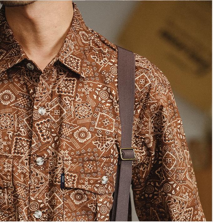 Vintage Casual Ethnic Geometric Print Long Sleeve Shirt