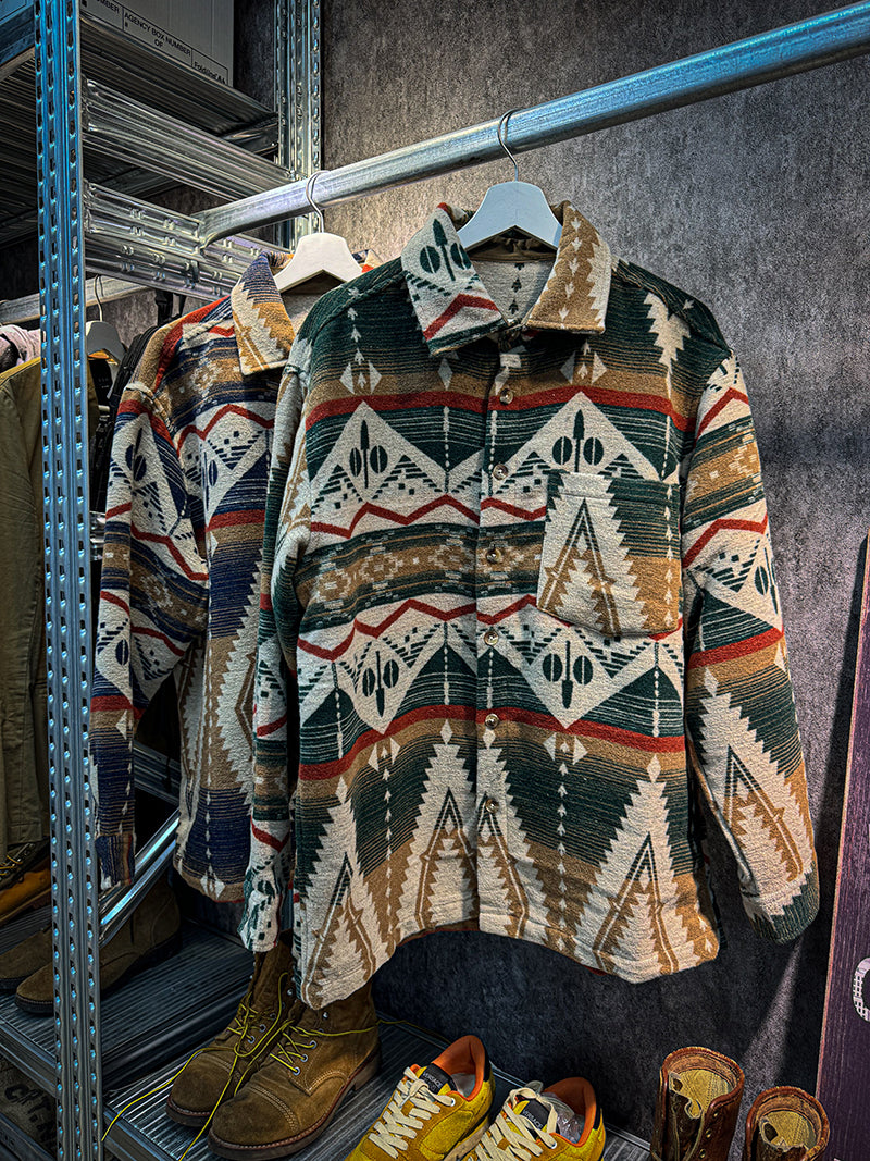 Ethnic Color-Woven Imitation Wool Long Sleeve Shirt Jacket
