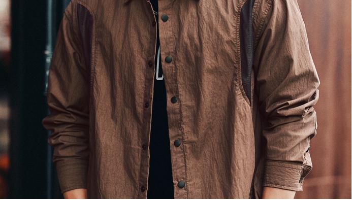 Outdoor Mesh Panel Long-Sleeve Jac-Shirt