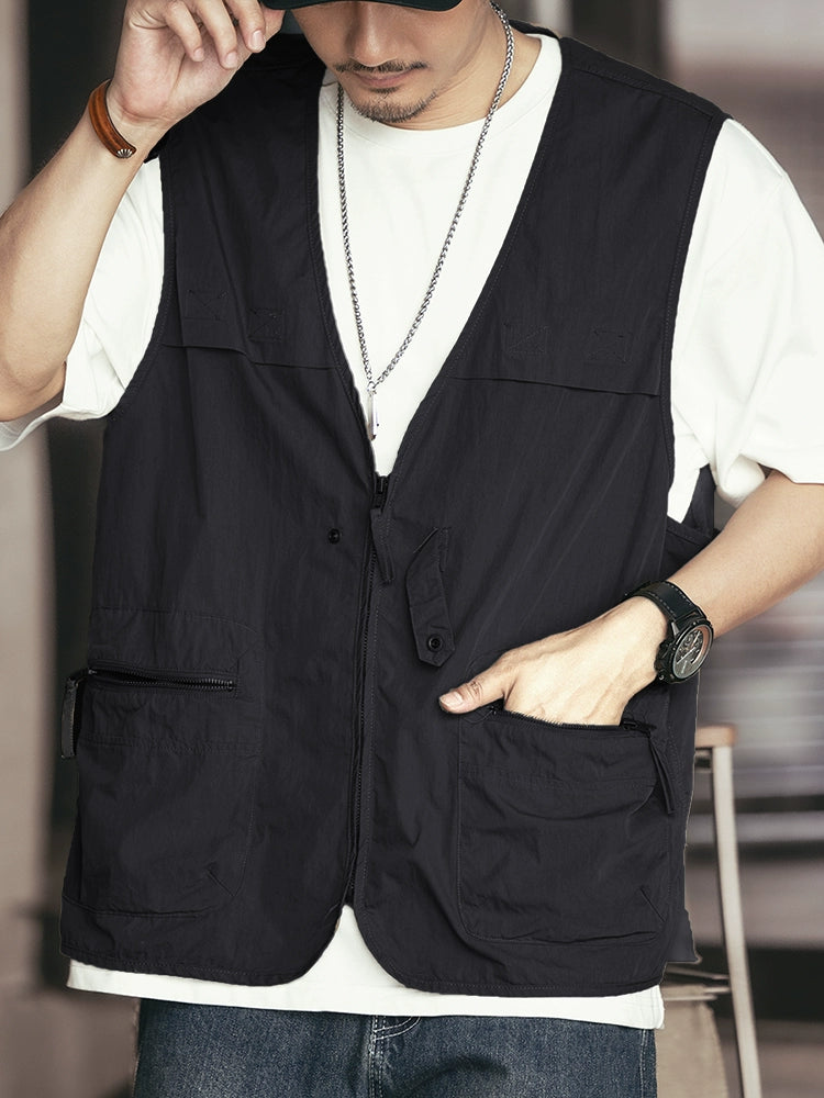 Outdoor Multi-Pocket V-Neck Zip Workwear Vest