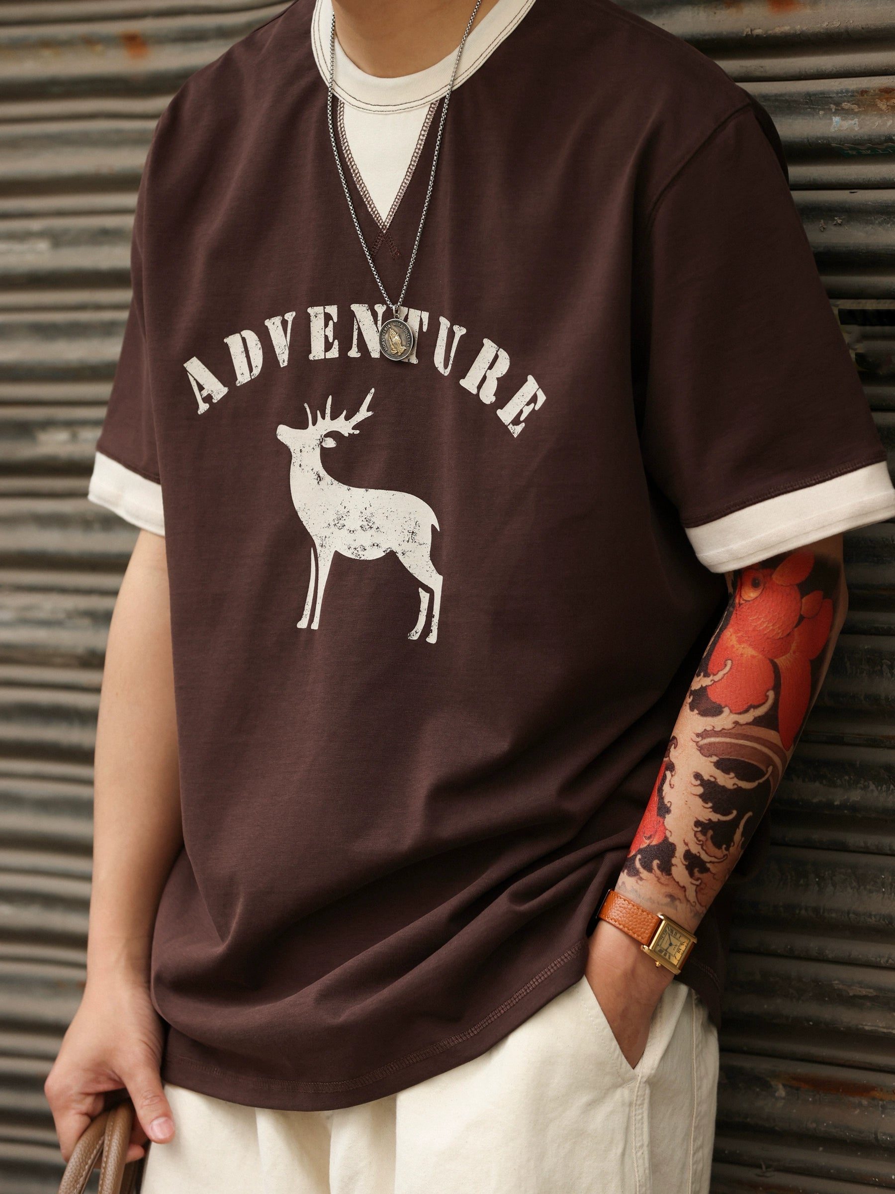 Color-Blocked Ribbed Collar & Cuff Short Sleeve T-Shirt