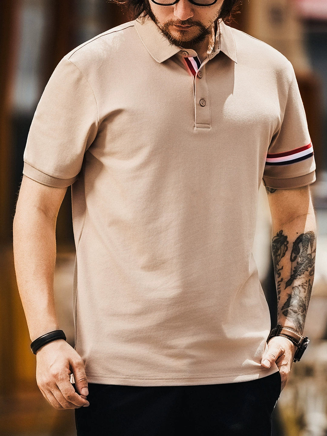 Striped Cuff Short Sleeve Polo Shirt