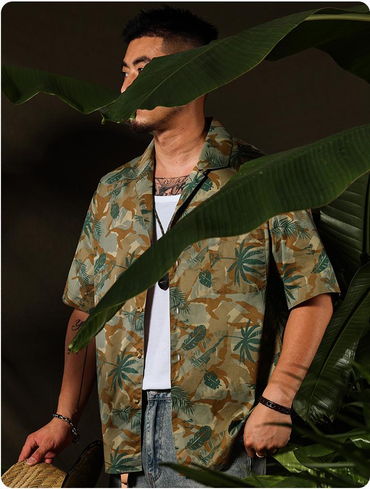 Vintage Print Cuban Collar Hawaiian Shirt