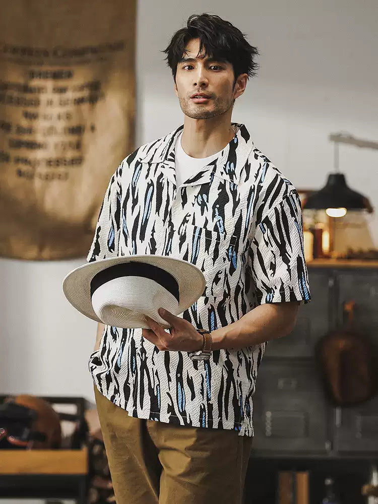 Cuban Collar Hawaiian Seersucker Shirt