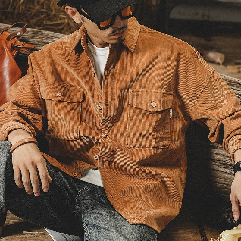 Solid Color Corduroy Long Sleeve Shirt