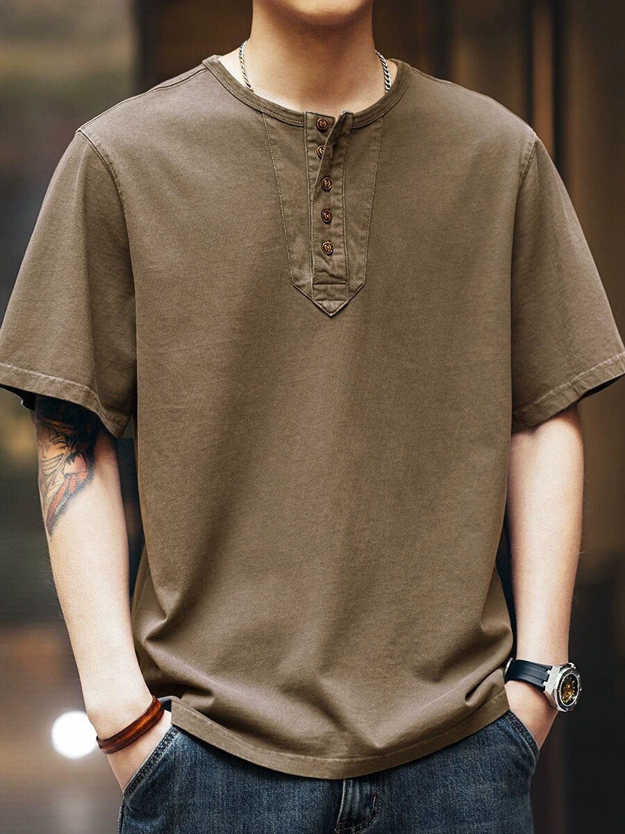 Solid Henley Neck Short Tee