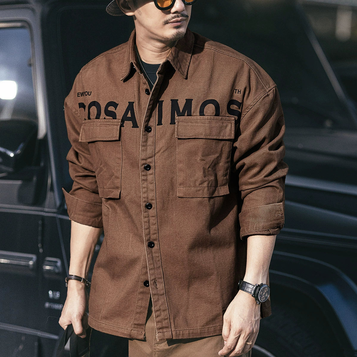 Letter-Print Workwear Long-Sleeve Jac-Shirt
