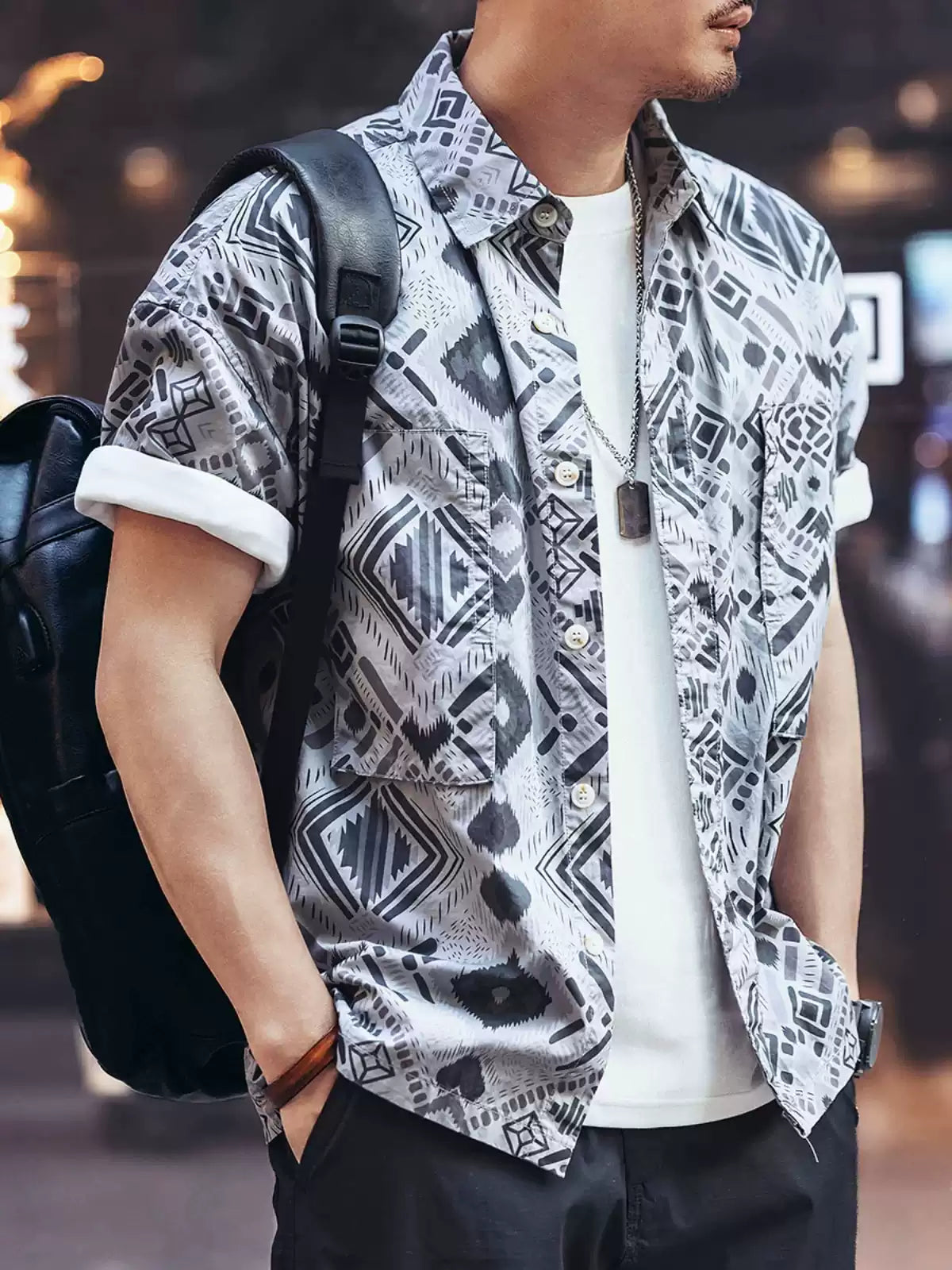 Vintage Ethnic Print Short Sleeve Shirt
