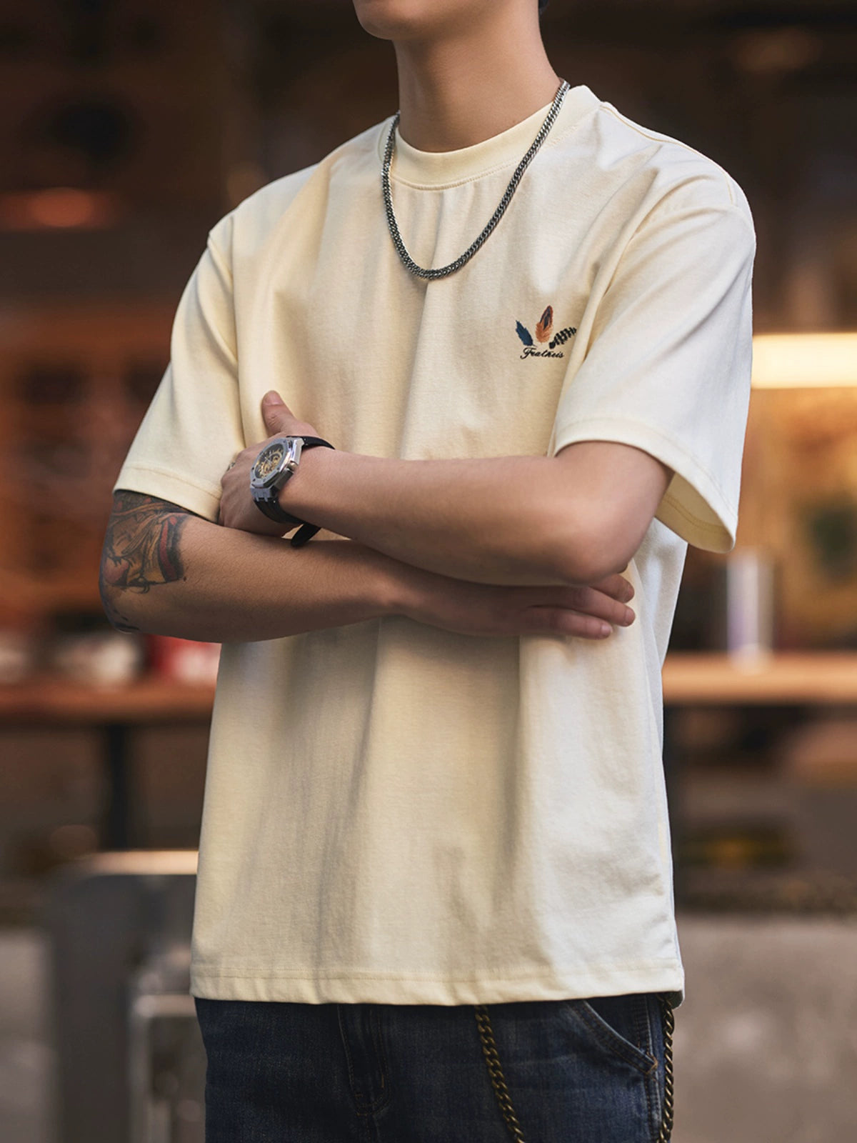 Feather Print Short-Sleeve T-Shirt