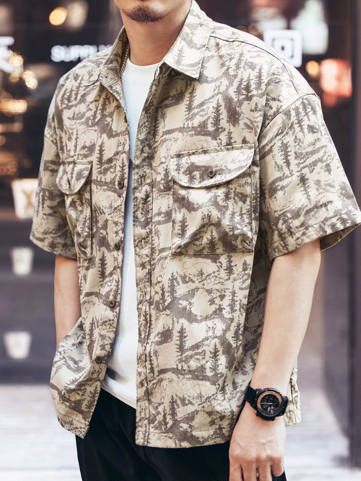 Camouflage Print Workwear Short Sleeve Shirt